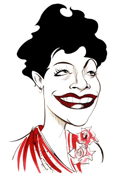 Ella Fitzgerald, American jazz singer; caricature by Neale Osborne